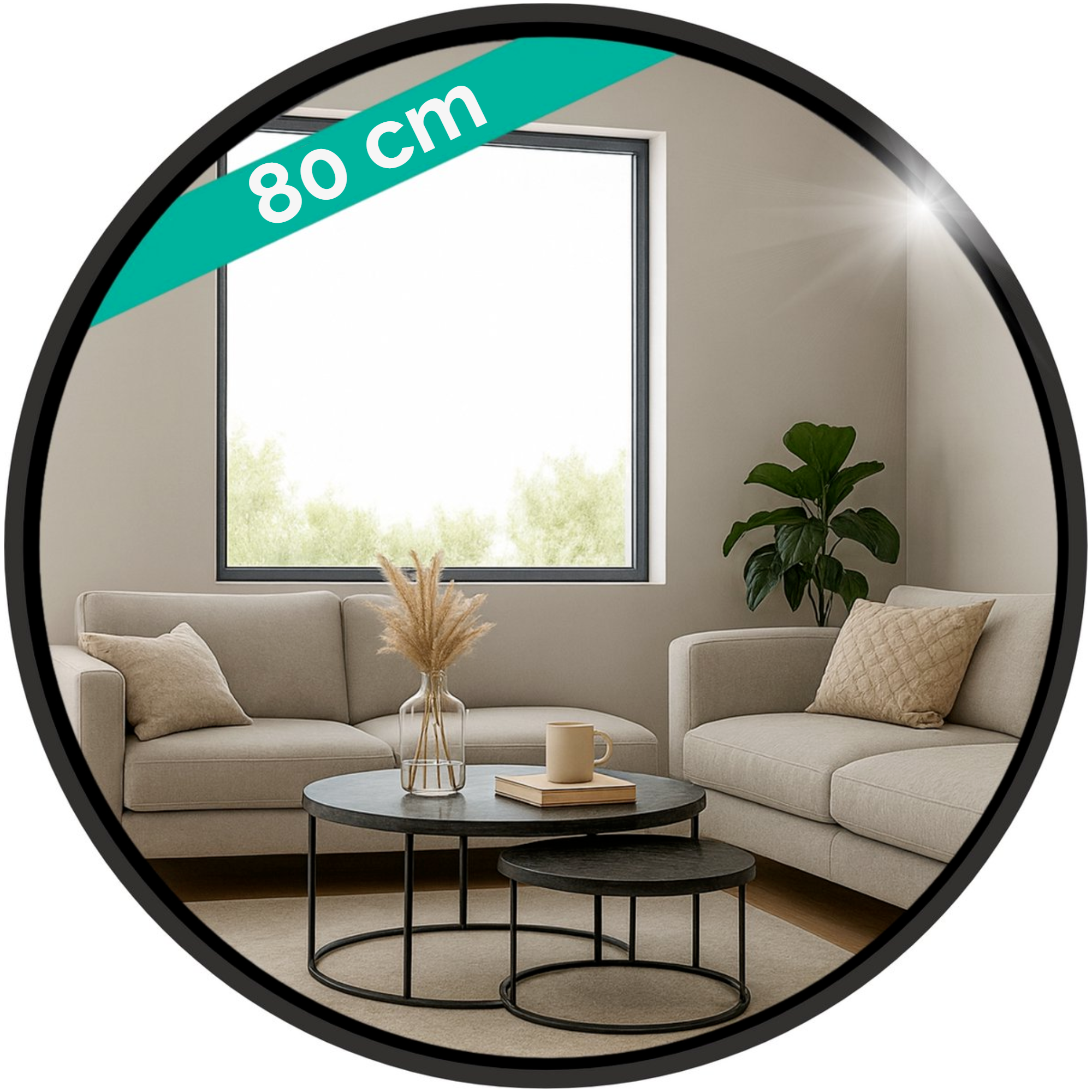 Afbeelding van HSXL - Spiegels - Luxe Ronde Spiegel Zwart - 60 cm Groot - Grote Wandspiegel 60cm Rond met Zwarte Rand -