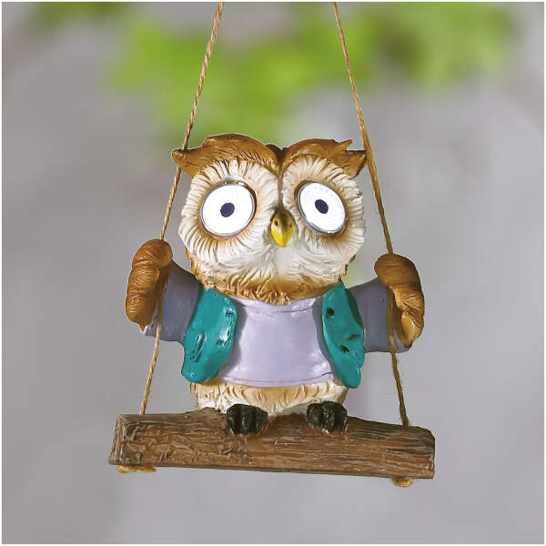 Afbeelding van Hangende zonnedecoratie - uil - 2 witte LED - 10 x 6 x 28 cm 1 Stuks [11428E] - 01 11428E web