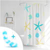 Afbeelding van Douchegordijnset met badspons - 3 soorten - blauw, groen patroon - 180 x 180 cm 1 Stuks [11526A] - 01 11526A