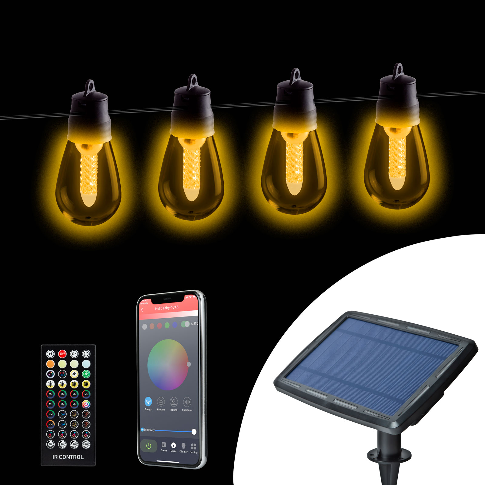 Afbeelding van Slimme zonne-lichtsnoer - 25 witte LED's - instelbare kleurtemperatuur - 13,6 m - bluetooth 1 Stuks