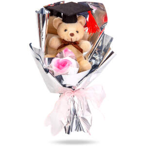 Afbeelding van Kunstplant decoratie - roos met teddybeer - 14 x 10,5 x 26 cm 1 Stuks [11973] - 01 11973 web