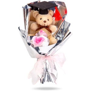 Afbeelding van Kunstplant decoratie - roos met teddybeer - 14 x 10,5 x 26 cm 1 Stuks [11973] - 01 11973 web