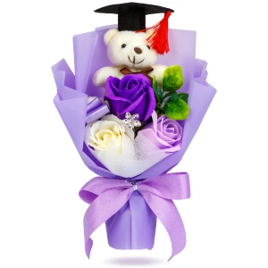 Afbeelding van Kunstplant decoratie - roos met teddybeer - 14 x 10,5 x 26 cm 1 Stuks [11974] - 01 11974 web