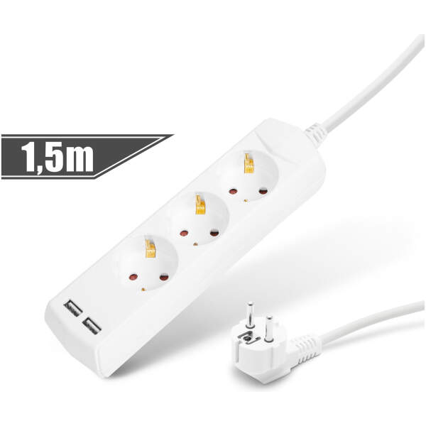 Afbeelding van Stekkerdoos 3-voudig - 3 x 1,5 mm² - 1,5 m - met 2 x USB 1 Stuks [20201U] - 01 20221U web