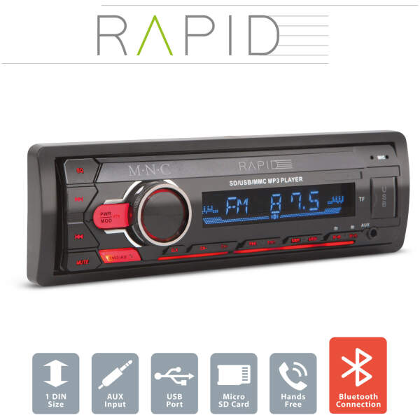 Afbeelding van Autoradio "Rapid" - 1 DIN - 4 x 50 W - BT - MP3 - AUX - SD - USB 1 Stuks [39750] - 01 39750 web