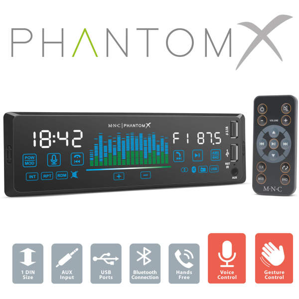 Afbeelding van Autoradio "PhantomX" - 1 DIN - 4 x 50 W - gebarenbediening - BT - MP3 - AUX - USB 1 Stuks [39752] -