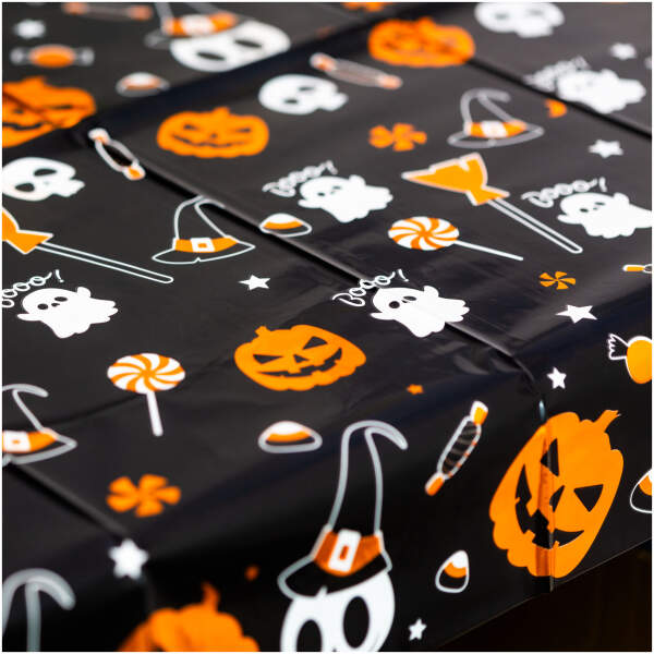 Afbeelding van Halloween tafelkleed - aluminium effect - 137 x 183 cm - met kleine patronen 1 Stuks [56542E] - 01 56542E web