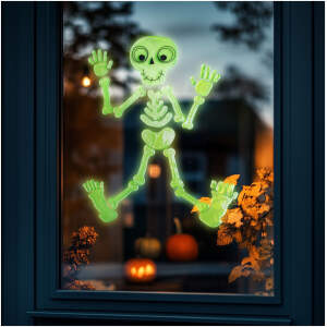 Afbeelding van Halloween fosforescerende raamdecoratie - skelet - 24 x 15 cm 1 Stuks [56543D] - 01 56543D web
