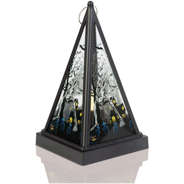 Afbeelding van Halloween LED lantaarn - skelet - warm wit - zwart - 9,5 x 9,5 x 17 cm - 2 x AAA 1 Stuks [56549B] - 01 56549B