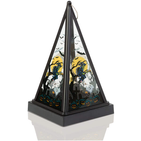 Afbeelding van Halloween LED lantaarn - heks - warm wit - zwart - 9,5 x 9,5 x 17 cm - 2 x AAA 1 Stuks [56549C] - 01 56549C