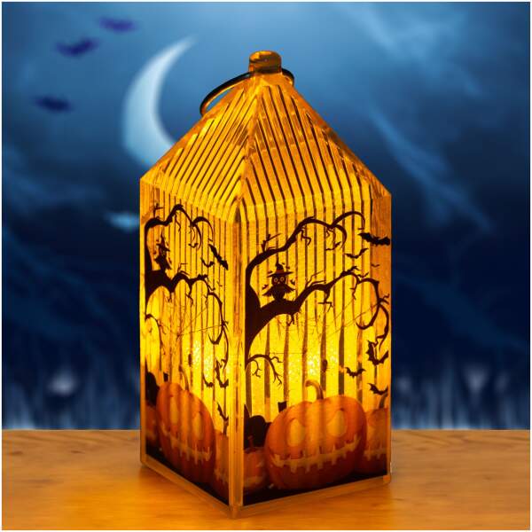 Afbeelding van Halloween LED lantaarn - pompoen - oranje LED - 2 x LR44 - 4 x 4 x 9,5 cm 1 Stuks [56566] - 01 56566 web