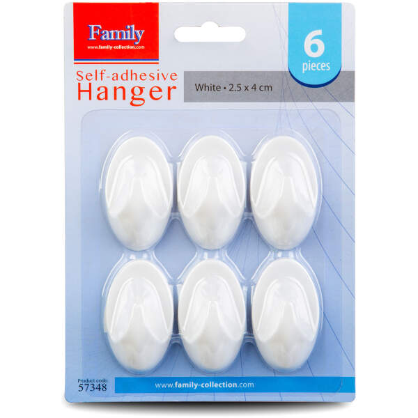 Afbeelding van Zelfklevende hanger - wit - kunststof - 2,5 x 4 cm - 6 stuks / verpakking 1 Stuks [57348] - 01 57348 web 1