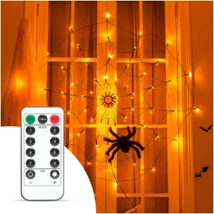 Afbeelding van Spinnenweb lichtgordijn met spin - warm wit 60 LED's - USB 1 Stuks [58150] - 01 58150 web