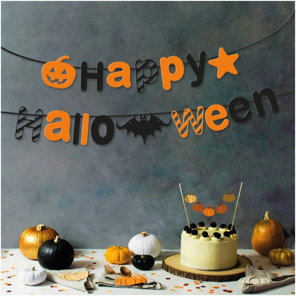 Afbeelding van Halloween papieren slinger - "Happy Halloween" - 3,5 m 1 Stuks [58170] - 01 58170 web
