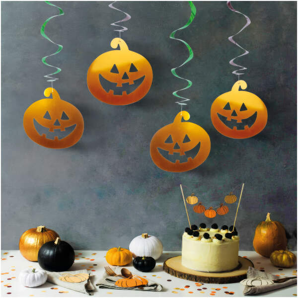 Afbeelding van Halloween decoratieset - 12 pompoenen, spoken - glitterspiraalhanger 1 Stuks [58171B] - 01 58171B web