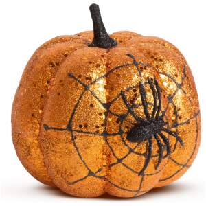 Afbeelding van Halloween pompoendecoratie - oranje glitter - met spinnenweb - 15 cm 1 Stuks [58179A] - 01 58179A web
