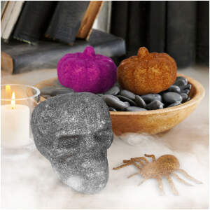Afbeelding van Halloween decoratieset - spin, schedel, 2 pompoenen - glitter 1 Stuks [58189] - 01 58189 web