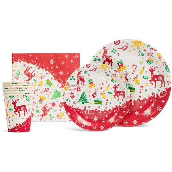 Afbeelding van Kerstservies van papier - 12 borden, 6 bekers, 20 servetten 1 Stuks [58224A] - 01 58224A web