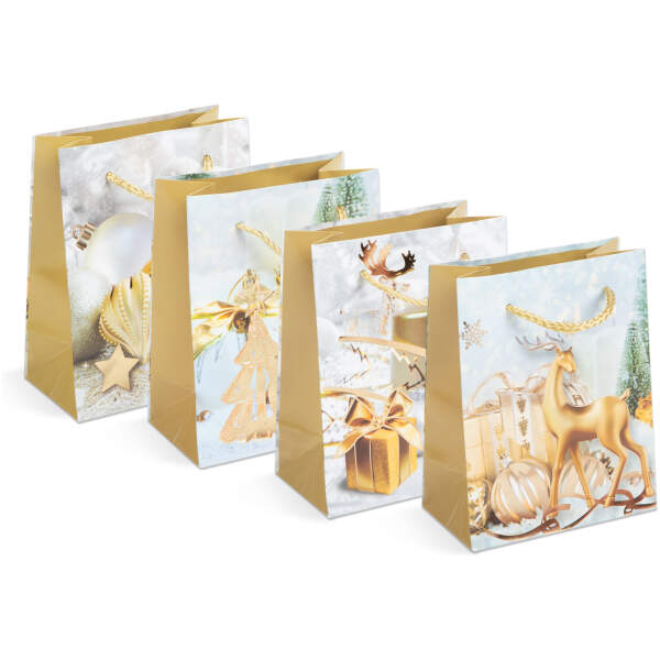 Afbeelding van Kerstcadeautas - papier - 114 x 64 x 146 mm - 4 soorten / verpakking 12 Stuks [58299] - 01 58299 web