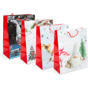 Afbeelding van Kerstcadeautas - papier - 265 x 127 x 330 mm - 4 soorten / verpakking 12 Stuks [58302] - 01 58302 web