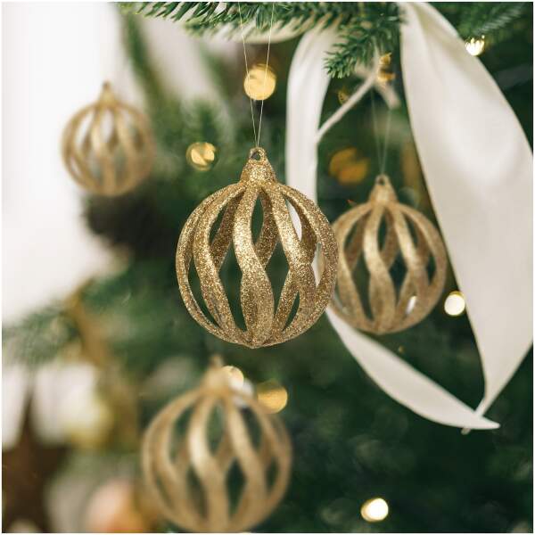 Afbeelding van Kerstboomdecoratieset - glinsterende gouden baldecoratie - 7 cm - 6 stuks / verpakking 1 Stuks [58522A] - 01