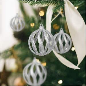 Afbeelding van Kerstboomdecoratieset - glinsterende zilveren baldecoratie - 7 cm - 6 stuks / verpakking 1 Stuks [58522B] -