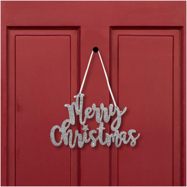 Afbeelding van Kerstdecoratie - label "Vrolijk Kerstfeest" - 20 x 12 cm - zilver 1 Stuks [58541B] - 01 58541B web