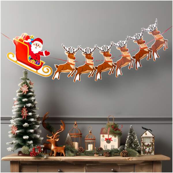 Afbeelding van Kerstpapieren slinger - 6+1 stuks Kerstman slee 1 Stuks [58585A] - 01 58585A web