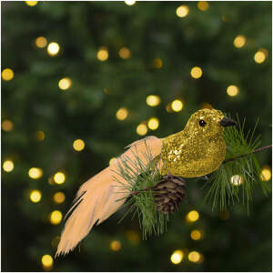 Afbeelding van Kerstversiering - clip - glittervogel - goud - 2 stuks / verpakking 1 Stuks [58643B] - 01 58643B web