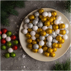 Afbeelding van Kerstbal ornament - glitter, polyfoam ballen - 20 mm - 2 soorten - 17 g / pak 1 Stuks [58644] - 01 58644 web