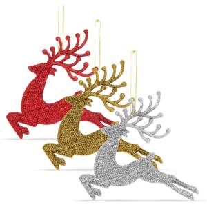 Afbeelding van Kerstboomversiering - glitter rendier - 12 cm - rood / goud / zilver - 4 stuks / verpakking 1 Stuks [58680] -