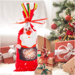 Afbeelding van Kerst drankfleshouder met lint - Kerstman - polyester - 32 x 12,5 cm 1 Stuks [58727A] - 01 58727A web