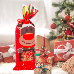 Afbeelding van Kerst drankfleshouder met lint - Rendier - polyester - 32 x 12,5 cm 1 Stuks [58727C] - 01 58727C web