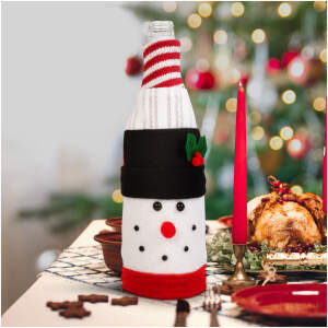 Afbeelding van Kerst drankfleshouder - 3D Sneeuwpop - polyester - 27 x 12 cm 1 Stuks [58728B] - 01 58728B web