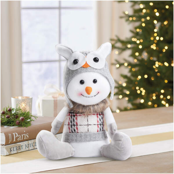 Afbeelding van Kerst sneeuwpop decoratie - met uilenmuts - 30 x 20 x 14 cm 1 Stuks [58729B] - 01 58729B web
