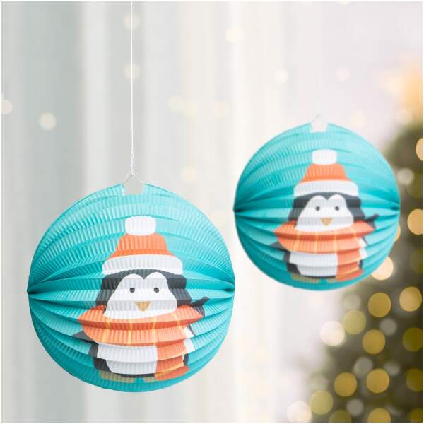 Afbeelding van Kerstlantaarn - met pinguïnpatroon - 25 cm 1 Stuks [58765C] - 01 58765C web