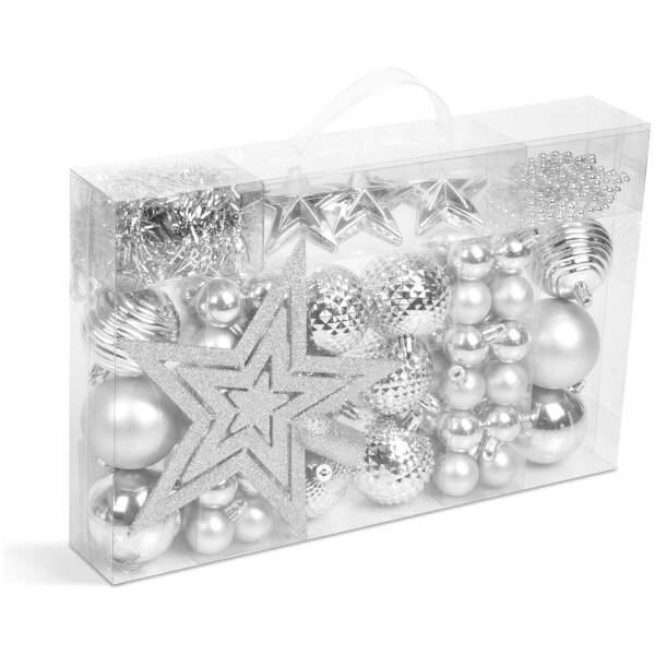 Afbeelding van Kerstboomdecoratieset - zilver - 66 stuks / set 1 Stuks [58774C] - 01 58774C web