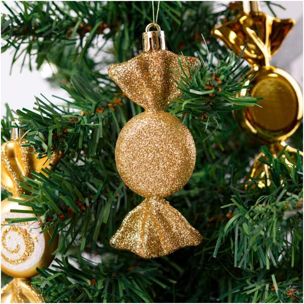 Afbeelding van Kerstboomdecoratieset - gouden snoepjes - 10 x 3,6 cm - 6 stuks / set 1 Stuks [58782A] - 01 58782A web