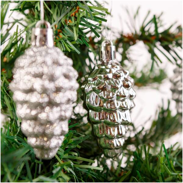 Afbeelding van Kerstboomdecoratieset - zilveren kegel - 6 cm - 6 stuks / set 1 Stuks [58784B] - 01 58784B web