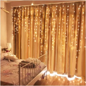 Afbeelding van Lichtgordijn - 100 LED's - warm wit - netvoeding - IP44 - 2,2 m - 8 programma's 1 Stuks [58902A] - 01