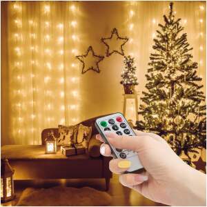 Afbeelding van Lichtgordijn - 100 warmwitte microLED's - 3 x 1 m - 230V - met afstandsbediening 1 Stuks [58904A] - 01