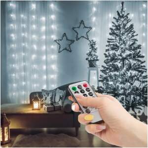 Afbeelding van Lichtgordijn - 100 koelwitte microLED's - 3 x 1 m - 230V - met afstandsbediening 1 Stuks [58904B] - 01