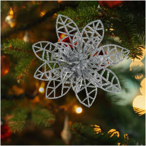 Afbeelding van Kerstversiering - met clips - glitterbloem - zilver - 3 stuks / verpakking 1 Stuks [58947B] - 01 58947B web 1