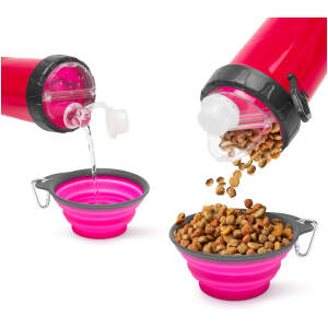 Afbeelding van Opvouwbare hondenbak met fles - roze 1 Stuks [60034A] - 01 60034A web