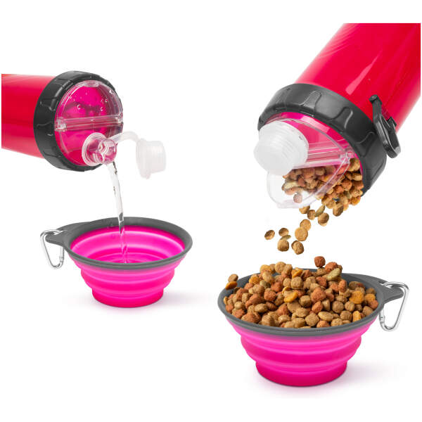 Afbeelding van Opvouwbare hondenbak met fles - roze 1 Stuks [60034A] - 01 60034A web