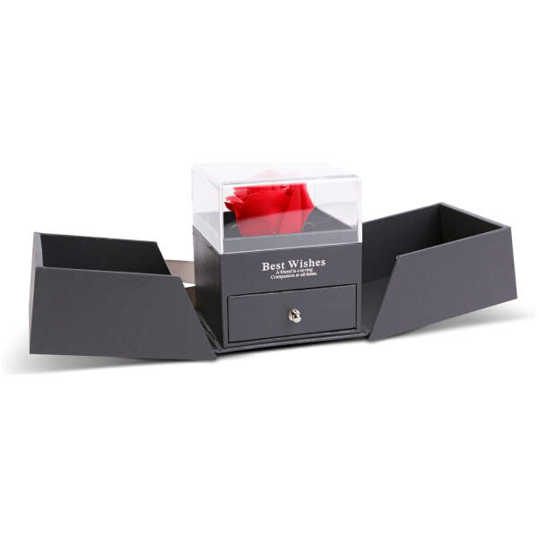 Afbeelding van Eeuwige roos in een geschenkdoos die open kan met een ketting - 10,2 x 9,8 x 11 cm - zwart 1 Stuks [DA01201]