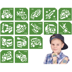 Afbeelding van Glitter Tattoo Sjablonen – 15-delige Set Met Voertuigontwerpen [TY50155] - 01 TY50155 web