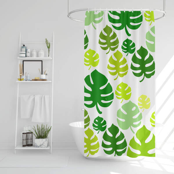 Afbeelding van Douchegordijnset met badspons - 3 soorten - blauw, groen patroon - 180 x 180 cm 1 Stuks [11526A] - 02 11526A