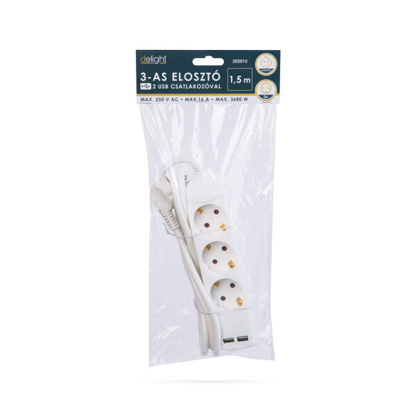 Afbeelding van Stekkerdoos 3-voudig - 3 x 1,5 mm² - 1,5 m - met 2 x USB 1 Stuks [20201U] - 02 20221U web