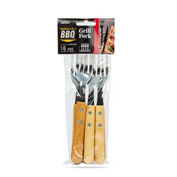 Afbeelding van Grillvork - 4 stuks - met houten handvat 1 Stuks [56305A] - 02 56305A web